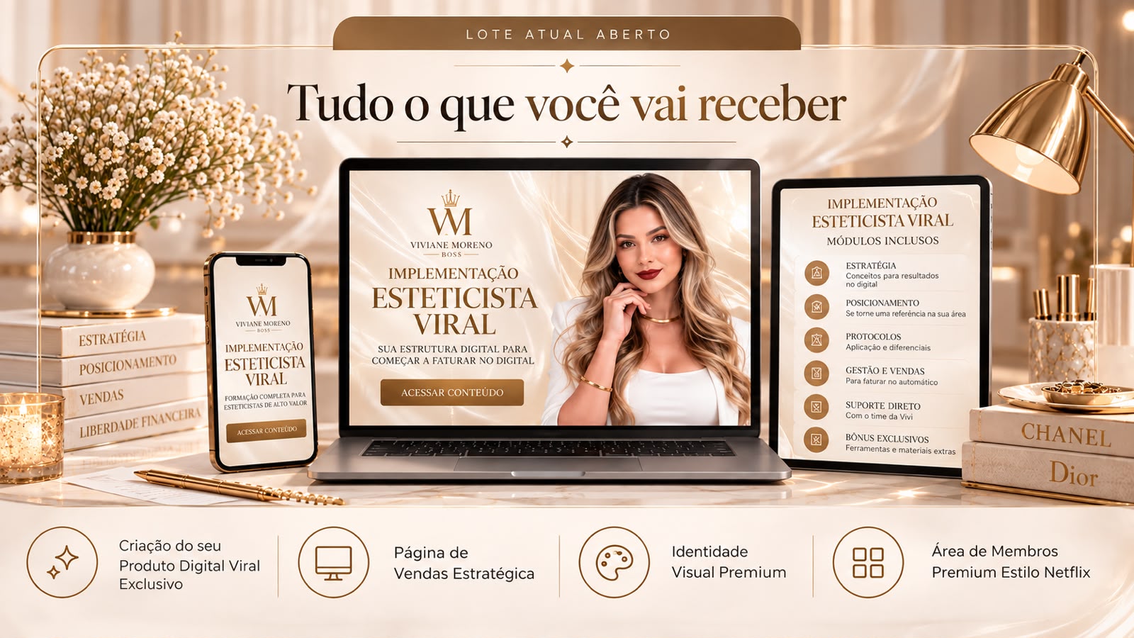 Estrutura digital premium apresentada em celular, notebook e tablet